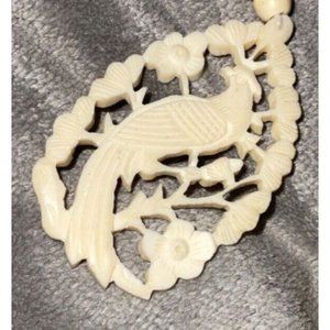 Hand carved art Deco Chinese Carved bovine Bone Beads Necklace pendant